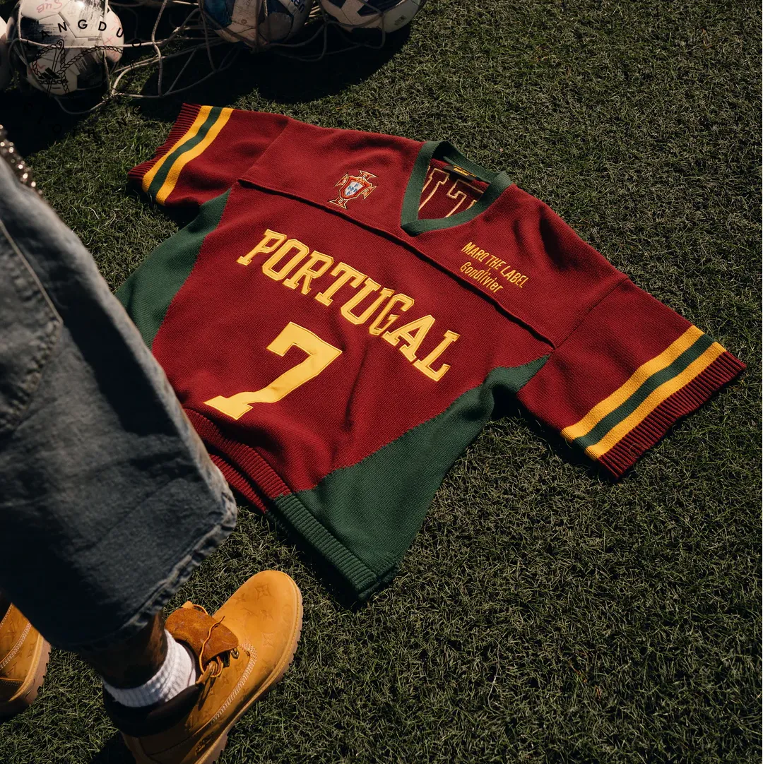 pull de football à manches courtes Portugal , tricot jacquard lettre brodé, maillot CR7